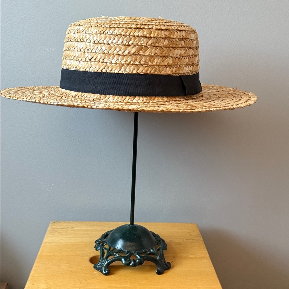 Straw Boater Hat with Black Band
